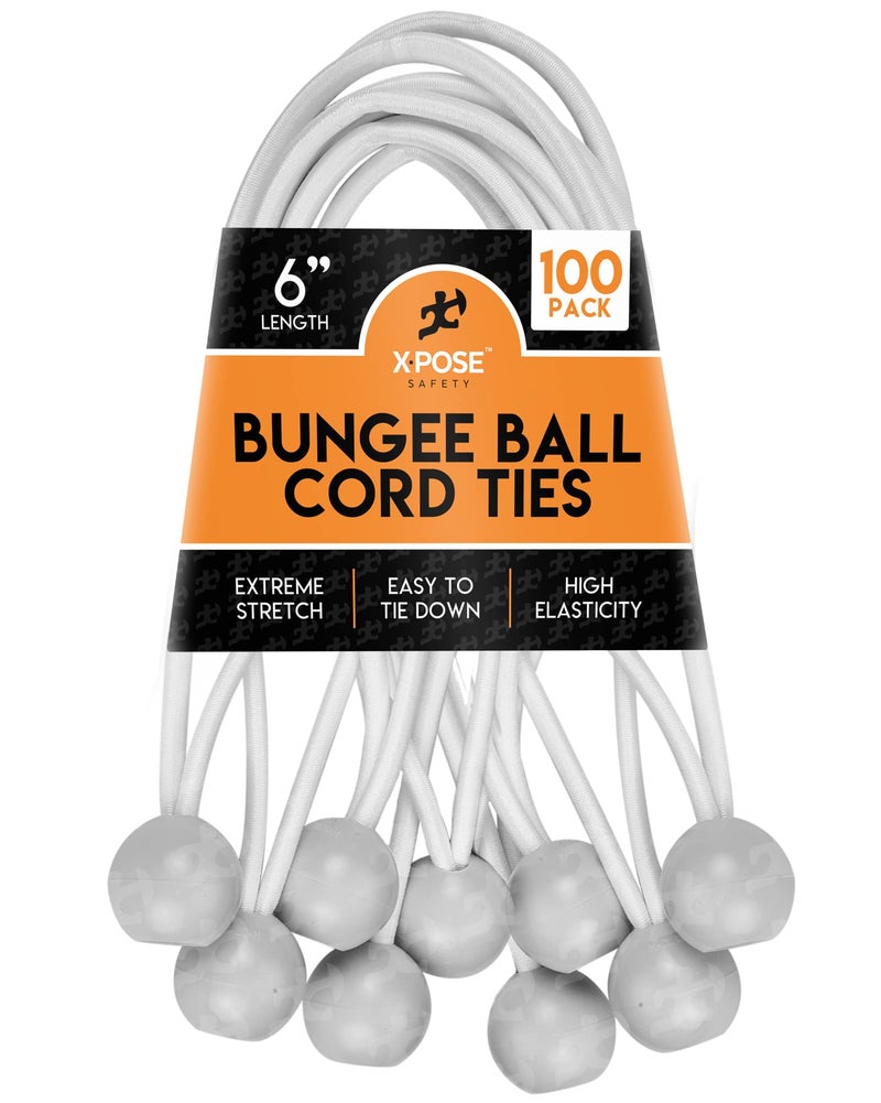 Xpose Safety Bungee Ball Cords 6" 100 Pack Heavy Duty White Stretch Rope with Ball Ties for Canopies, Tarps, Walls, Cable Organization - Image 1